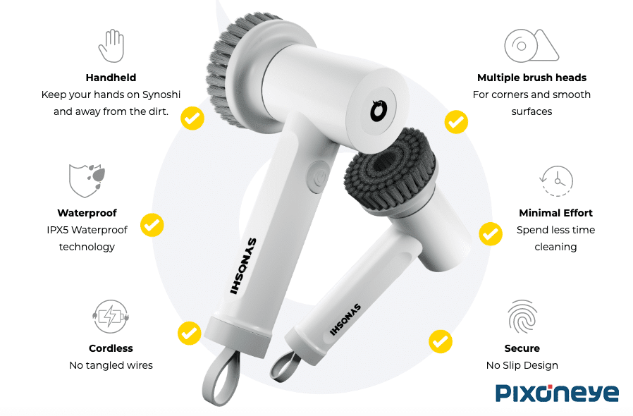 Synoshi | Cone Brush Heads (2 Units) for Electric Spin Scrubber The Corners and Hard-to-Reach places